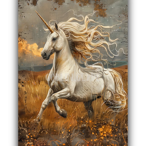 ユニコーンの幻想的なアート ユニコーンファンタジーウォールアート魅惑的な神話の絵画印刷可能な