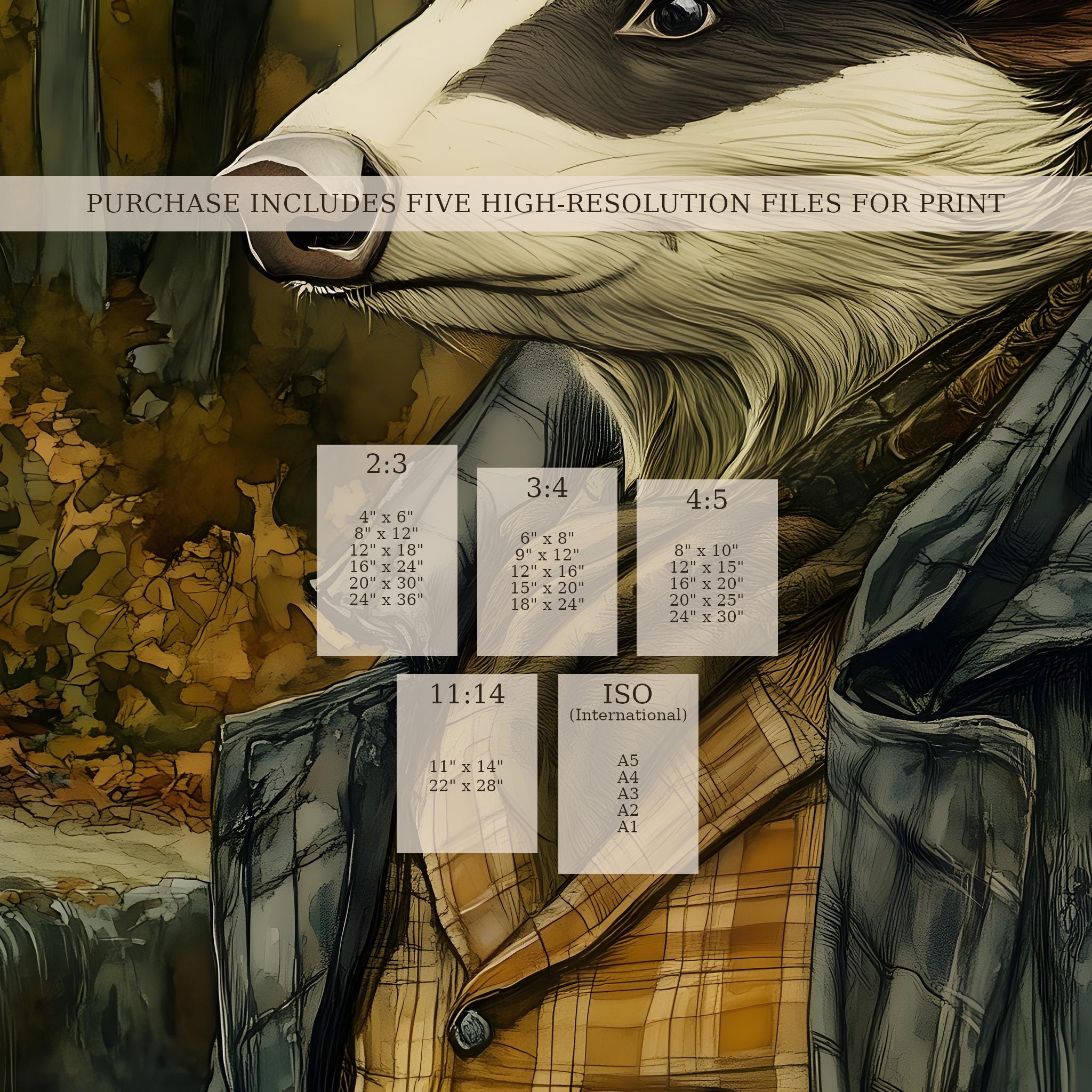 Badger Portrait - Printable Wall Art Wind in the Willows Book Painting ...
