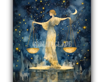 Libra Zodiac Print - Astrology Scales Star Sign Art Printable