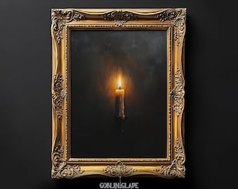 Świeca na ścianę – wydruk do druku Dark Academia – estetyka gotyckiego malarstwa olejnego – plakat Dark Cottagecore – nastrojowy wystrój domu
