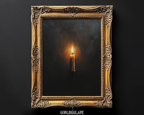 Candle Wall Art Print - Dark Academia Printable Painting - Gothic Oil Painting Aesthetic - Dark Cottagecore Poster - Moody Home Decor