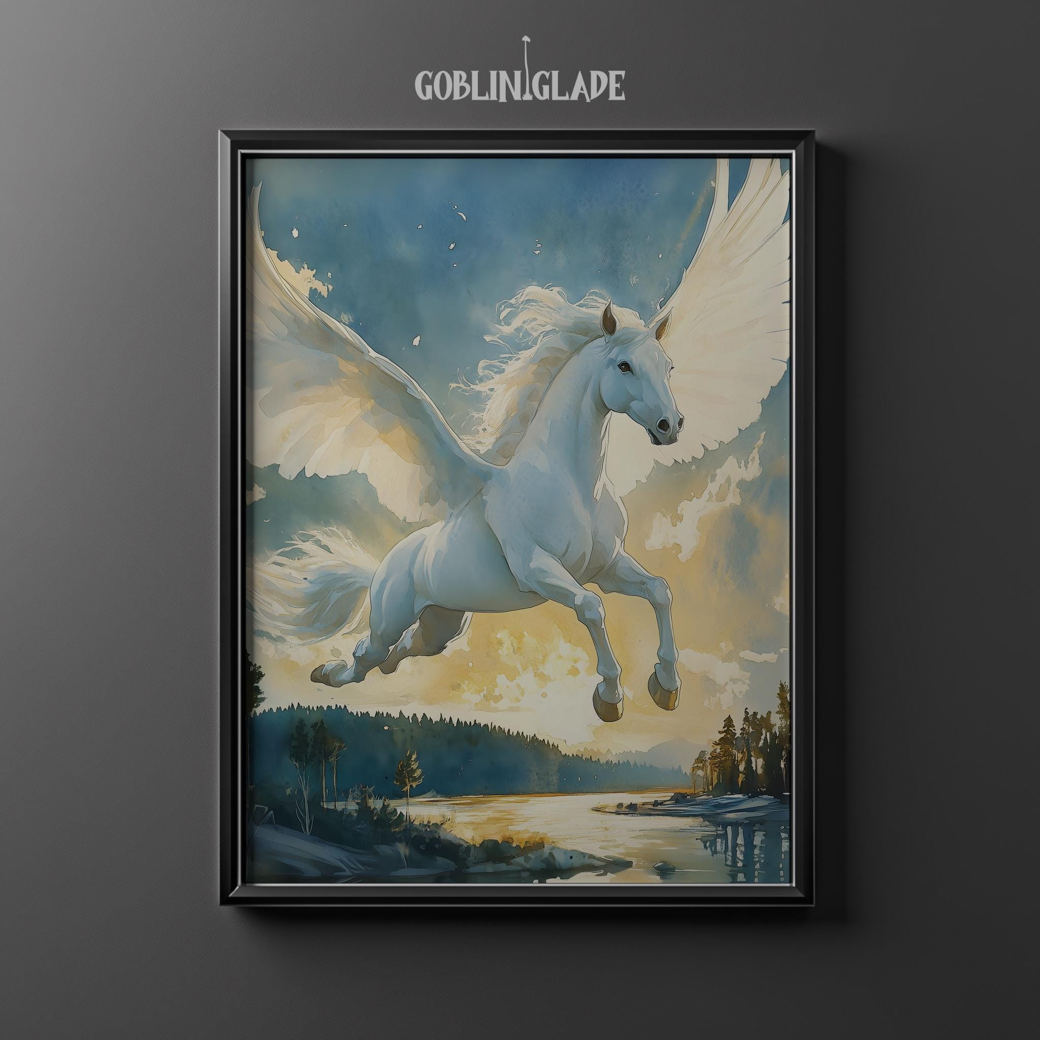 Flying Pegasus Print - Greek Mythology Painting - Printable Wall Art ...