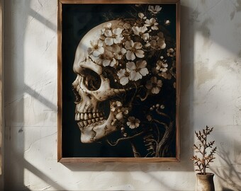 Floral Skull - Botanical Painting Print Dark Academia Printable