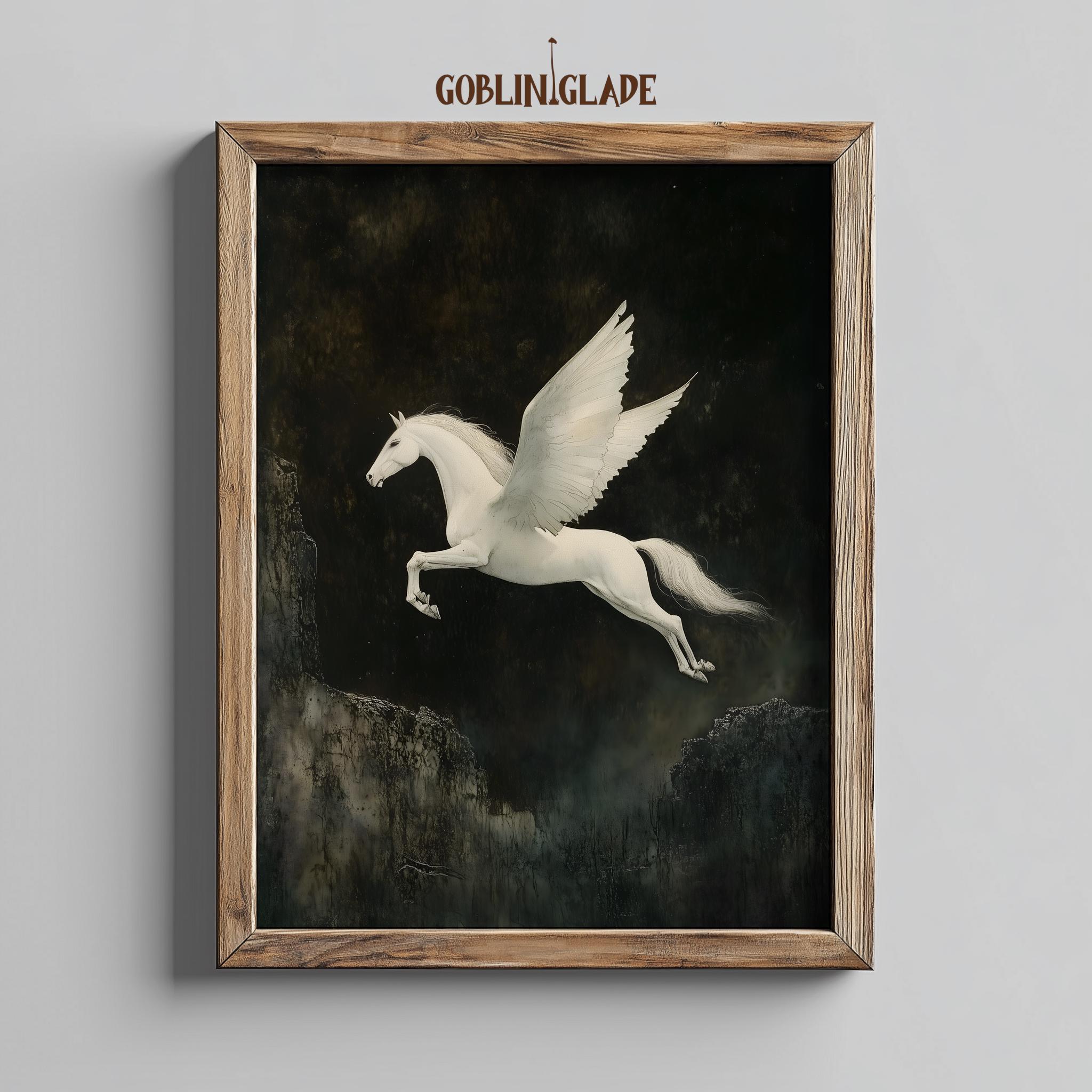 空飛ぶペガサスのプリント - ギリシャ神話の絵画 - 印刷可能な壁アート