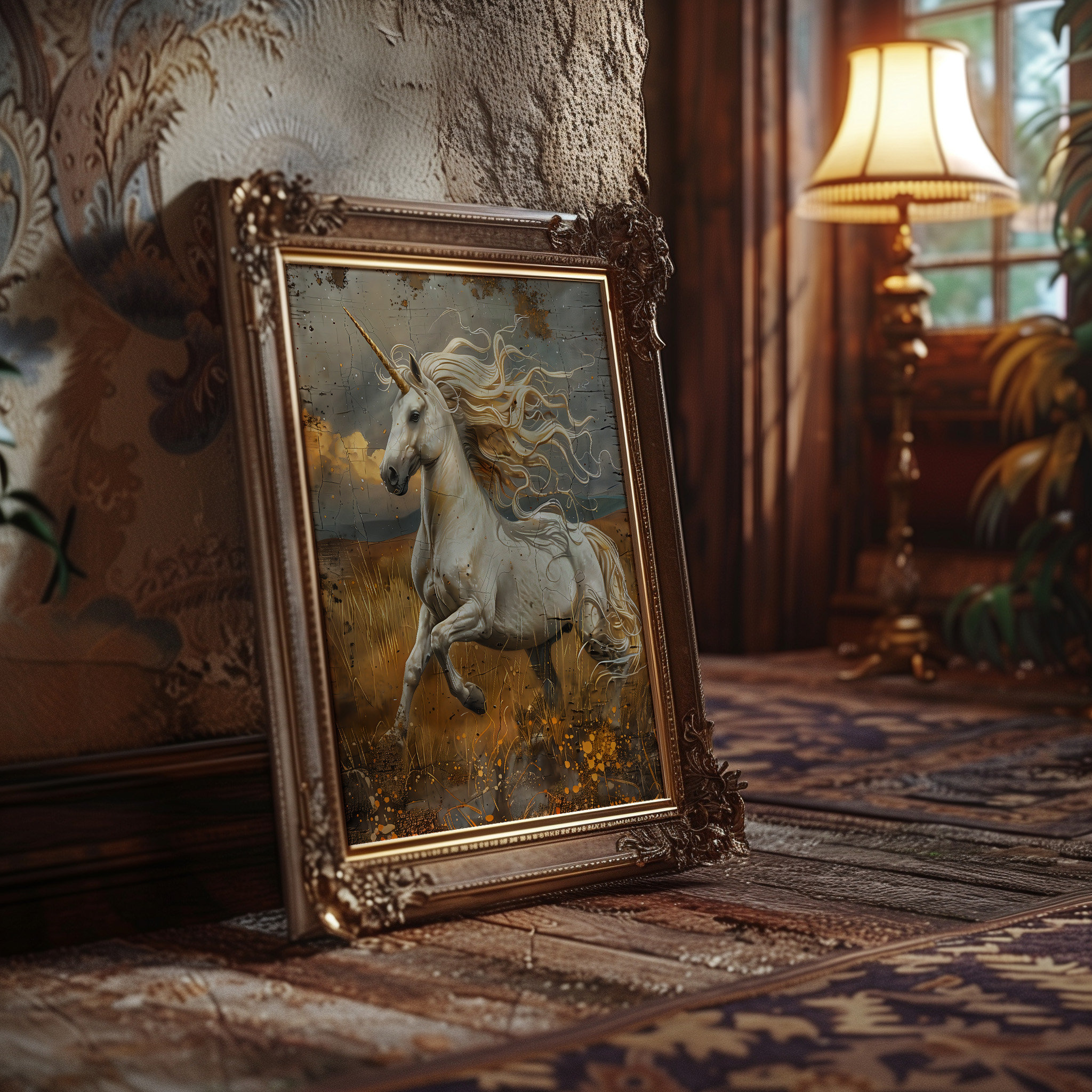 ユニコーンファンタジーウォールアート魅惑的な神話の絵画印刷可能な