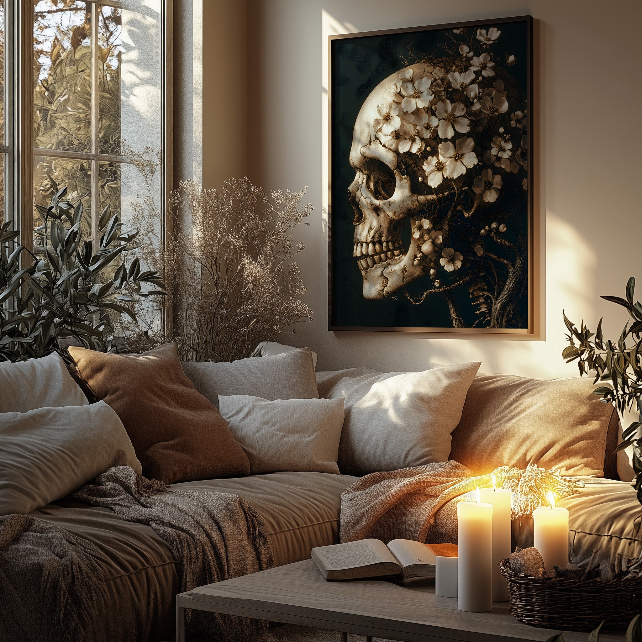 Floral Skull - Botanical Painting Print Dark Academia Printable