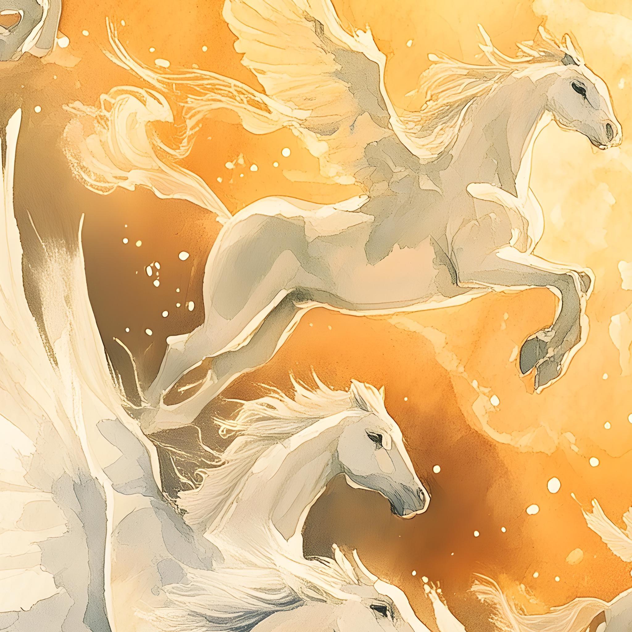 Pegasus Herd - Winged Horse Art Print, Flying Horse Painting Printable ...