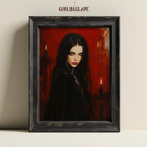 Goth Vampire Wall Art Print - Witchy Halloween Home Decor - Gothic Horror Painting - Victorian Nosferatu Poster - Dark Academia Printable