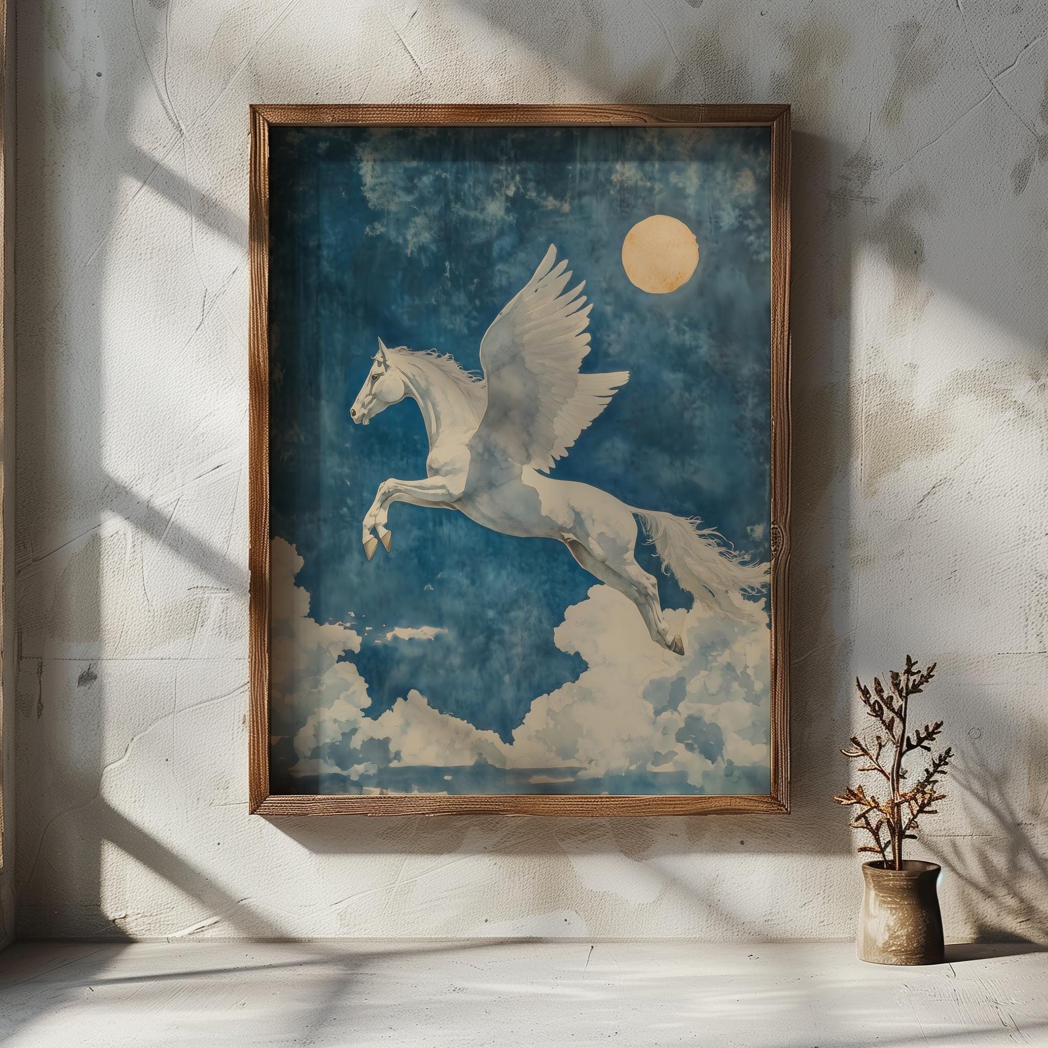 Flying Pegasus Print - Greek Mythology Painting - Printable Wall Art ...