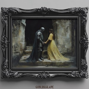 Lancelot and Guinevere Wall Art Print - Medieval Knight Fantasy Art - King Arthur Painting - Printable Poster For Room Decor Download