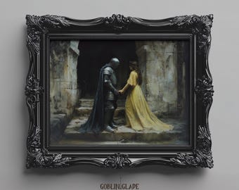 Lámina de Lancelot y Ginebra - Arte de fantasía de caballeros medievales - Pintura del Rey Arturo - Póster imprimible para decoración de habitaciones