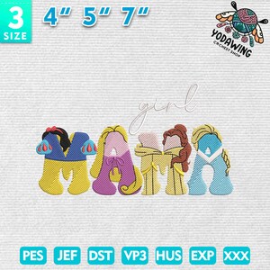 Princess Mama Embroidery Design, Mother Day Embroidery Design, Girl Mama Embroidery File, Mama Cartoon Embroidery, Instant Download
