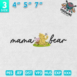 Mama Bear Embroidery Design, Mother Day Embroidery Design, Mama Bear Cartoon Embroidery Design, Instant Download