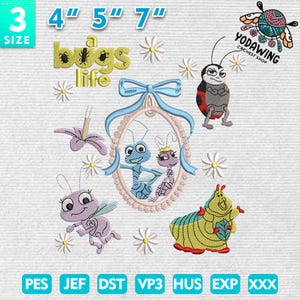 Magic Kingdom Embroidery Design, Floral Bugs Movie Cartoon Embroidery File, Bugs Story Embroidery Design, Instant Download