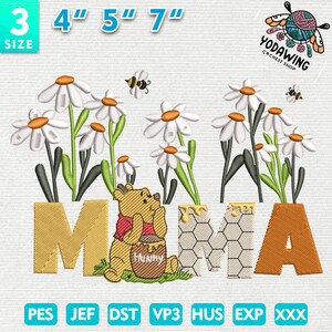 Mama Cartoon Embroidery Design, Mother Day Embroidery Design, Bear Mama Floral Embroidery Design, Instant Download