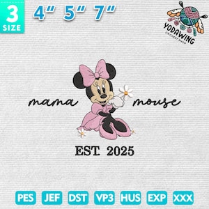 Girl Mama Embroidery Design, Mother Day Embroidery Design, Mama Mouse Cartoon Embroidery Design, Instant Download
