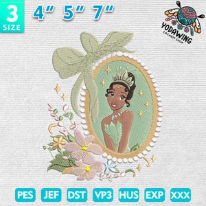 Vintage Magic Princess Embroidery, Magic Kingdom Embroidery Design, Princess Frog Embroidery, Princess Cartoon Embroidery File