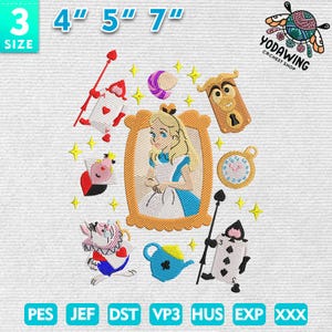 Prinzessin Cartoon Stickdatei, Magic Kingdom Stickmuster, Stickdatei, Mädchen im Wunderland, Sofort Download