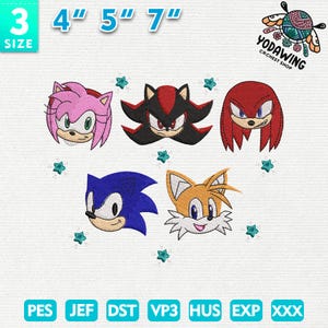 Movie Cartoon Embroidery Design, Supper Hedgehod Cartoon Embrodiery Design, Hedgehod Cartoon Characters Embroidery 3 Size, Instant Download