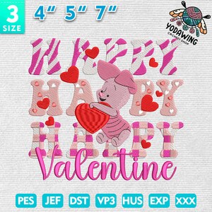 Valentine Cartoon Bear Embroidery Design, Valentine Embroidery Design, Happy Valentine Cartoon Pig Heart Embroidery Design, Instant Download