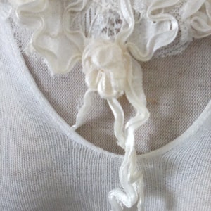 Tulle and vintage lace flowers fabric necklace with ribbon ties image 4