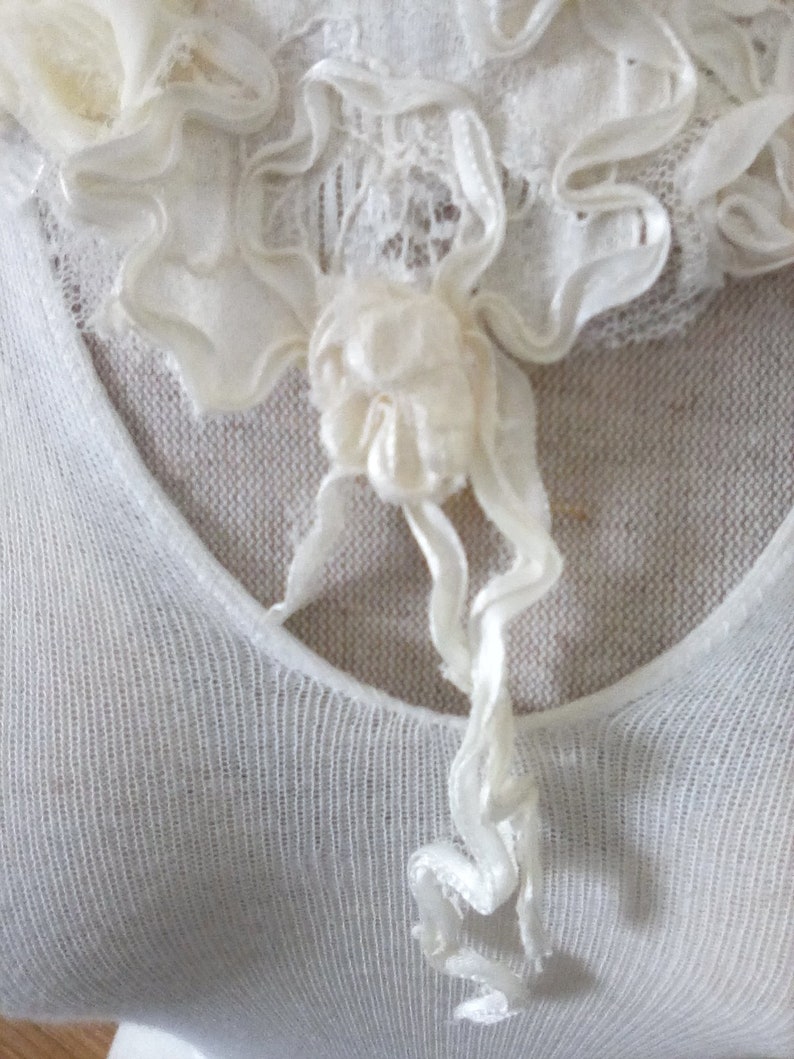 Tulle and vintage lace flowers fabric necklace with ribbon ties image 4