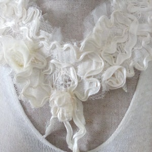 Tulle and vintage lace flowers fabric necklace with ribbon ties image 1