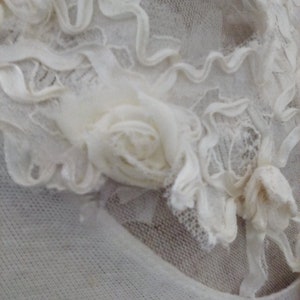 Tulle and vintage lace flowers fabric necklace with ribbon ties image 2