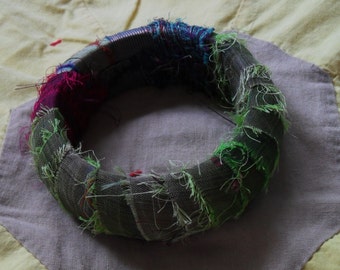 Sari silk fabric wrapped bangle bracelet