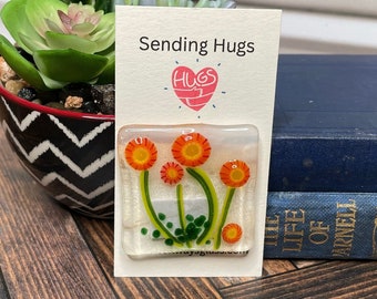 Fused Glass FLOWER POCKET HUG, Handmade, Pocket Hugs, Friendship Gift, Add Personal Message, Miss You, Thank You, Sending Hugs, Flowers