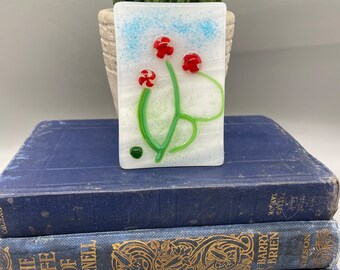 Fused Glass Magnets with Red Poppies, Murrine Glass, Glass Magnet, Conways Glass - B131