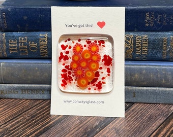 Fused Glass HEART POCKET HUG, Handmade, Pocket Hug, Friendship Gift, Add Personal Message, Miss You, Thank You, Sending Hugs, Colorful - 216