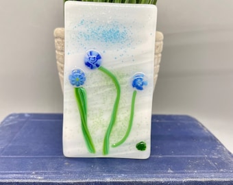 Fused Glass Magnets with Blue Flowers, Murrine Glass, Glass Magnet, Conways Glass - B125