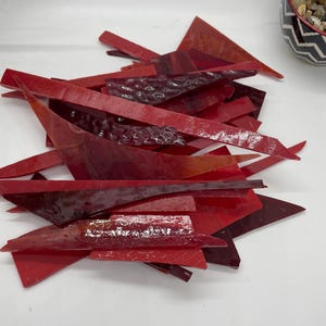 Red Glass Scraps for Mosaics, Stained Glass Craft Supplies, Upcycled Art Glass for DIY Projects, 2 Pounds, #228