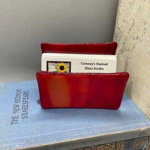 Titular de la tarjeta de visita de vidrio fundido naranja rojo, vidrio rojo en espiral, escritorio, titular de la tarjeta de visita, vidrio fundido - B136