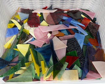 6 lbs Stained Glass Scrap Bundle – Multicolor Glass Pieces – Mosaic Supplies Bulk – Translucent & Opaque Craft Glass Lot- 272