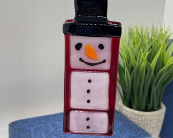 Red and White Snowman, Fused Glass Christmas Snowman, Fused Glass Sun Catcher, Christmas Decor, Snowman, Sun Catcher, Snowman