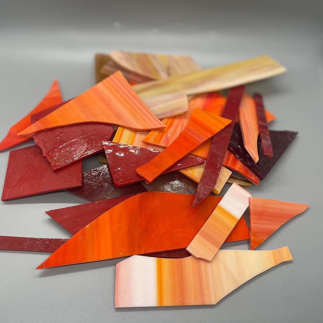 Red Orange GLASS SCRAPS, Red Orange Glass, Mosaic Glass, Jewelry Making