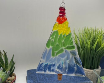 Colorful Fused Glass Christmas Tree, Fused Glass Sun Catcher, Christmas Decor, Christmas Tree, Sun Catcher, 6”  Tree