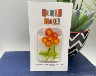 Câlin de poche fleur en verre fusionné, aimant, câlin de poche avec fleurs orange, verre de murrine, prêt à expédier, aimant en verre, cadeau en verre fusionné - 200