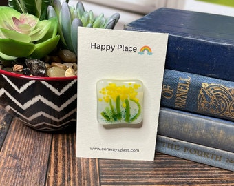 Fused Glass FLOWER POCKET HUG, Handmade, Pocket Hugs, Friendship Gift, Add Personal Message, Miss You, Thank You, Sending Hugs, Flowers -192