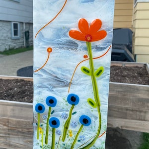 Fused Glass Panel, Colorful Fused Glass Panel, Sunflowers, Yellow Flowers, Panel with Murine Glass, B168