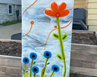 Fused Glass Panel, Colorful Fused Glass Panel, Sunflowers, Yellow Flowers, Panel with Murine Glass, B168