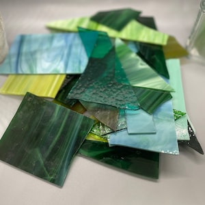 Green Scrap Glass, Green Glass, Mosaic Glass, Jewelry Making, Stained Glass, 2 Pounds of Glass Scraps, B153