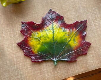 Fused Glass Maple Leaf Dish, Autumn Maple Leaf, Art Glass Dish, Fall Leave, Colorful Leaf, Candle Holder, Handmade in the USA - B55