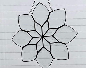 Large Bevel Cluster Window Hanging, Bevel Cluster Stained Glass Sun-catcher, Hand Crafted, 12”" X 12”" - B42