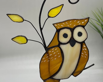 Stained Glass Owl Sun Catcher, Owl Lover Gift, Owl Window Hanging, Owl Sun Catcher, Art Decor, Mothers day, Owl Ornament, Bird Sun Catcher