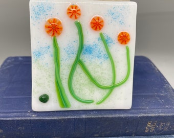 Fused Glass Magnets with Orange Flowers Murrine Glass, Glass Magnet, Conways Glass - B128