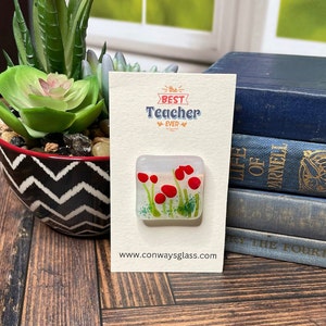 AIMANT DE POCHE FLEUR en verre fusionné, fait main, aimant, cadeau d'amitié, ajouter un message personnel, vous m'avez manqué, merci, envoi de câlins, fleurs - 193