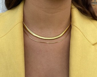 Thick Gold Herringbone Chain / 22k Gold-Filled Snake Chain / Hypoallergenic / Classy Gold Necklace  / 18k Gold / 24k Gold